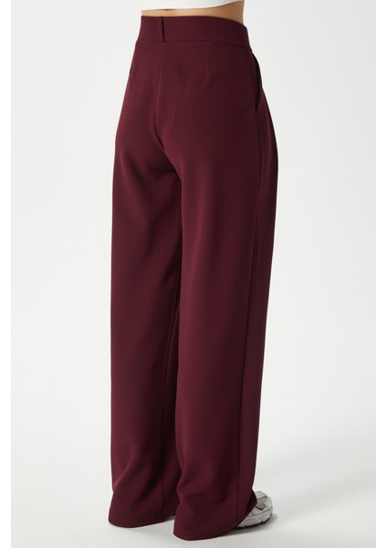 Likra Serisi Viora Açık Pile Esnek Bordo Palazzo Pantolon fırsatları