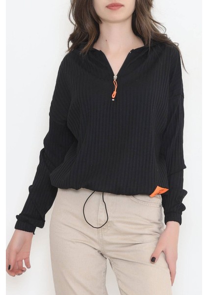 Kapşonlu Stoperli Fitilli Bluz Siyah - 12184.1567. fiyatları