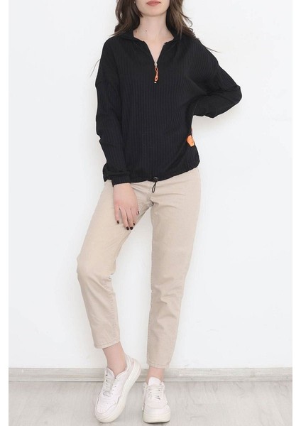 Kapşonlu Stoperli Fitilli Bluz Siyah - 12184.1567. modelleri