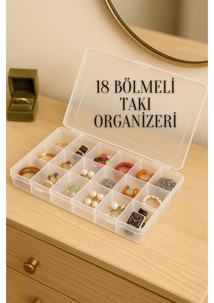 18 Bölmeli Kapaklı Takı Kolye Boncuk Ilaç Küpe Yüzük Kutusu Düzenleyici Organizer