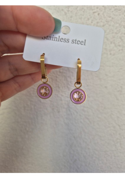 Gold Zirkon Değerli Taşlı Çelik Küpe