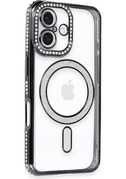 Apple iPhone 16 Kılıf Aurora Luxe Glitter Magsafe Kılıf – Premium Şeffaf Parıltılı Kapak - Siyah