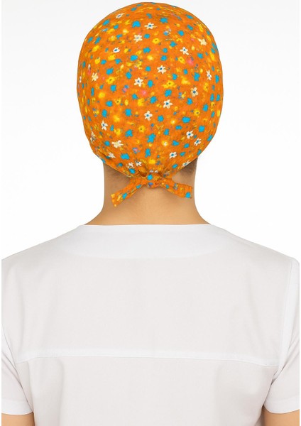 Turuncu Mini Çiçek Desenli Doktor Hemşire Aşçı Bonesi Unisex Cerrahi Bone fiyatları