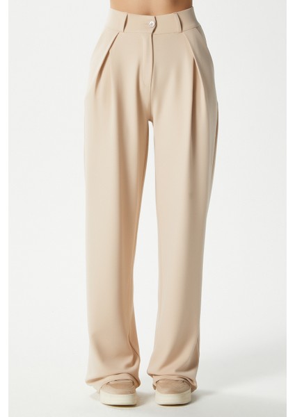 Likra Serisi Viora Açık Pile Esnek Açık Bej Palazzo Pantolon fiyatları