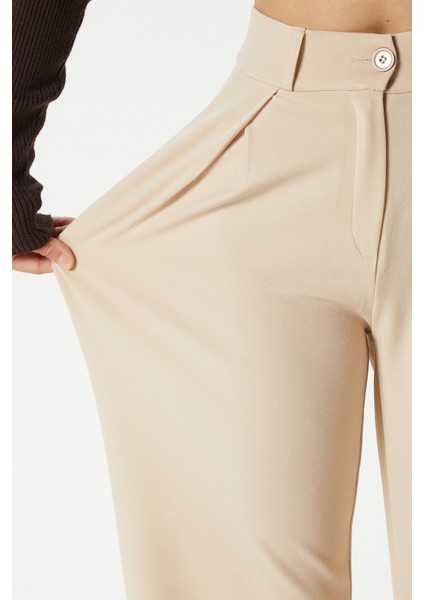 Likra Serisi Viora Açık Pile Esnek Açık Bej Palazzo Pantolon modelleri