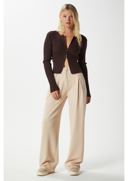 Likra Serisi Viora Açık Pile Esnek Açık Bej Palazzo Pantolon indirimleri