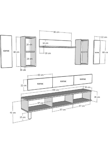 TVR1801DBS- Tuna Tv Ünitesi 180CM Safirmeşe-Beyaz-Gümüş