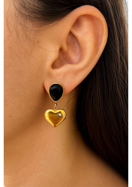 Kalpli Çelik Küpe Zirkon Taşlı Sallantılı Küpe