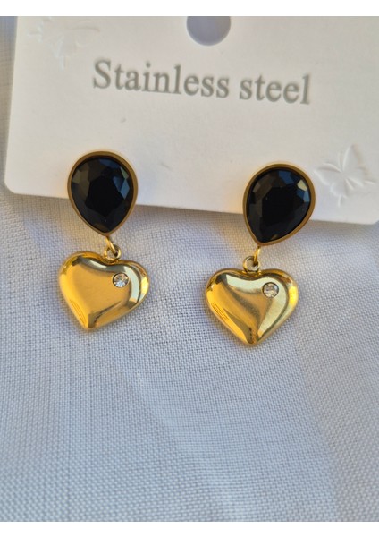 Kalpli Çelik Küpe Zirkon Taşlı Sallantılı Küpe