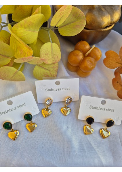 Kalpli Çelik Küpe Zirkon Taşlı Sallantılı Küpe