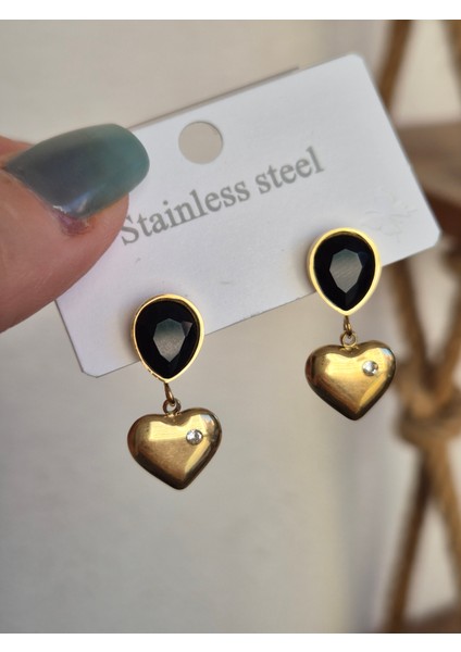 Kalpli Çelik Küpe Zirkon Taşlı Sallantılı Küpe