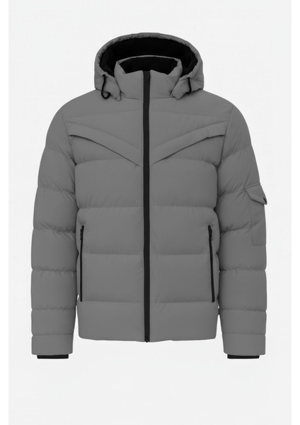 Erkek Gri Erkek Outdoor Su Geçirmez Kapüşonlu Kışlık Kaban – Rüzgar ve Yağmura Dayanıklı Mont&kaban