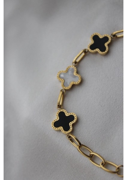 Çelik Yonca Model Siyah Beyaz Bileklik fiyatları