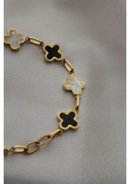 Çelik Yonca Model Siyah Beyaz Bileklik fırsatları