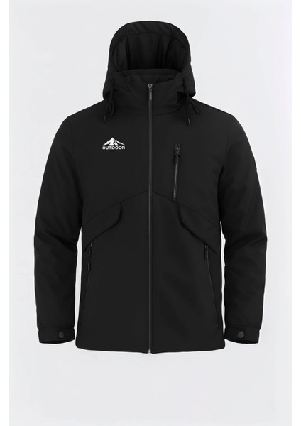 Erkek Siyah Outdoor Su Itici Kapüşonlu Kaban – Rüzgar Geçirmez, Hafif ve dayanıklı