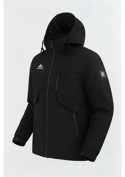 Erkek Siyah Outdoor Su Itici Kapüşonlu Kaban – Rüzgar Geçirmez, Hafif ve dayanıklı fiyatları