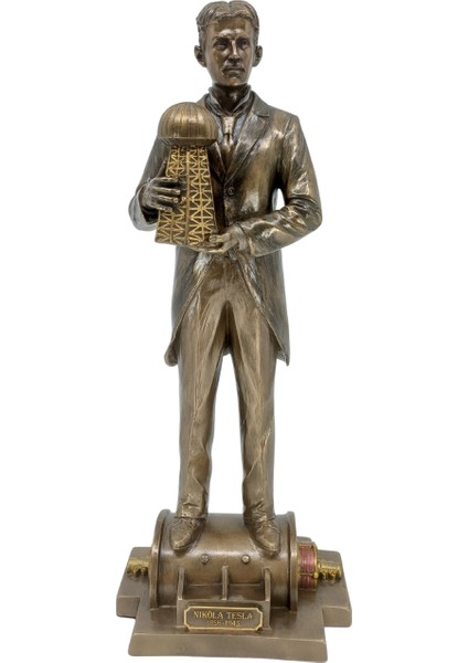 Nikola Tesla Biblo | El Boyama Bronz Kaplama Figür | Ofis Biblo Hediye fiyatları