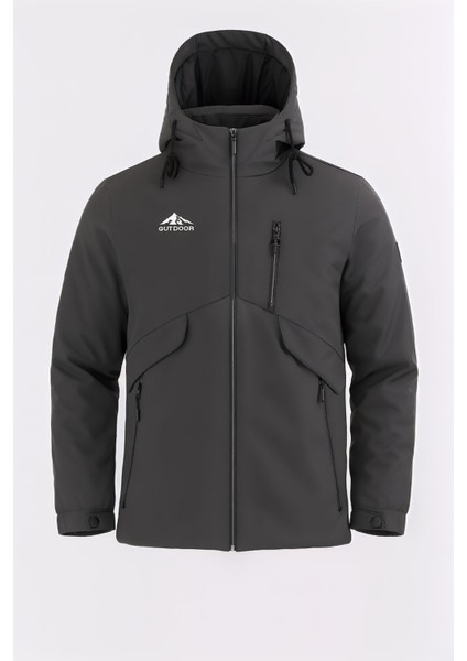 Erkek Gri Outdoor Su Itici Kapüşonlu Kaban – Rüzgar Geçirmez, Hafif ve dayanıklı