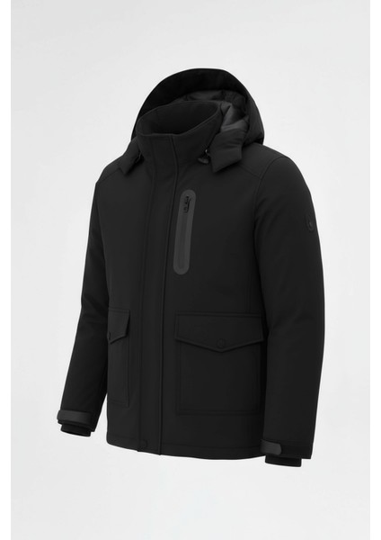 Erkek Siyah Outdoor Su Geçirmez Kapüşonlu Kışlık Kaban – Rüzgar ve Yağmura dayanıklı modelleri
