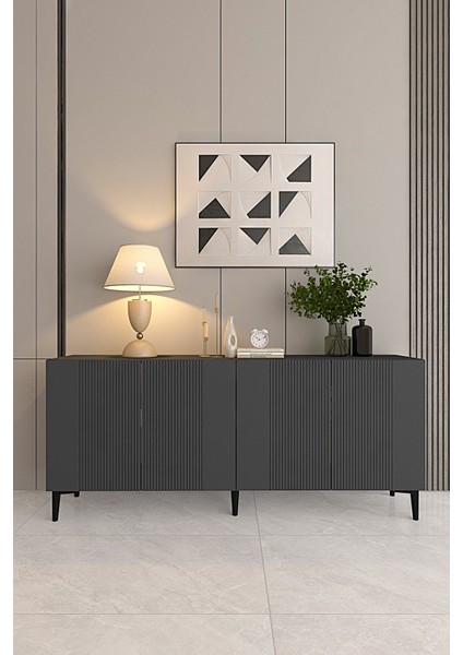 KA1511A- Corsa Lazer Çizgili Konsol , Tv Sehpası , Çok Amaçlı Dolap 150CM Antrasit