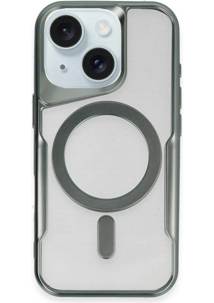 Apple iPhone 15 Elegant Venüs Magsafe Kılıf – Slim Transparent Tasarım - Yeşil modelleri