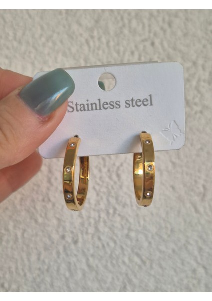 Halka Küpe Çelik Taşlı Cartier Model Halka Küpe