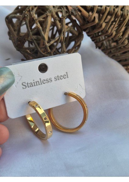 Halka Küpe Çelik Taşlı Cartier Model Halka Küpe modelleri