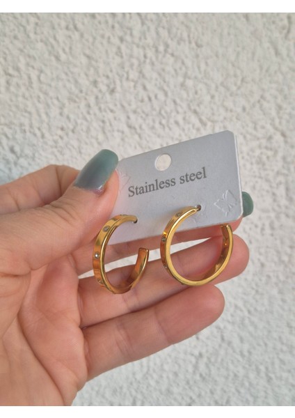 Halka Küpe Çelik Taşlı Cartier Model Halka Küpe indirimleri