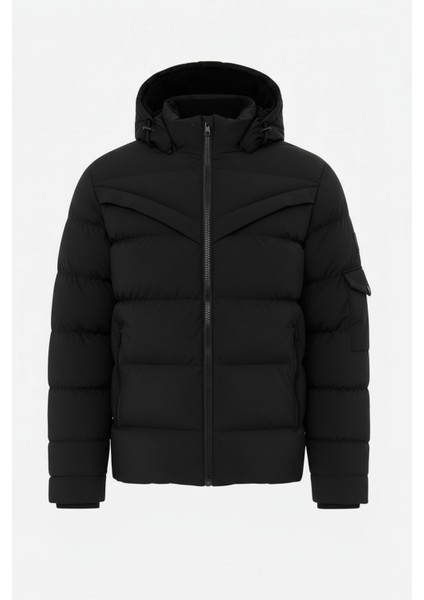 Erkek Siyah Erkek Outdoor Su Geçirmez Kapüşonlu Kışlık Kaban – Rüzgar ve Yağmura Dayanıklı Mont&kaban