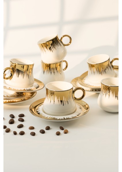 Lüks Tabaklı 6'lı Porselen Türk Kahvesi / Espresso Fincan Seti – Gold fiyatları