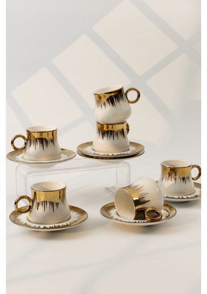 Lüks Tabaklı 6'lı Porselen Türk Kahvesi / Espresso Fincan Seti – Gold fırsatları