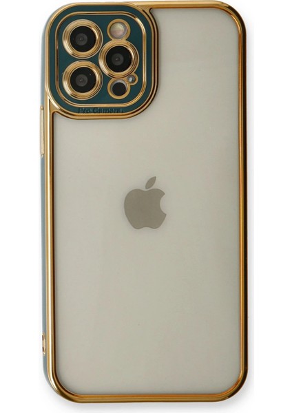 Apple iPhone 12 Pro Elegant Liva Lens Kapak – (Şeffaf Gövde, Altın Çerçeveli Kamera Koruma) - Yeşil fiyatları