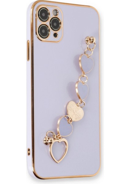 Apple iPhone 11 Pro Elegant Charm Case (Kalpli Zincirli Kılıf) Elegant Silicone Cover - Lila