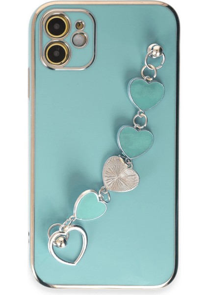 Apple iPhone 12 Elegant Charm Case (Kalpli Zincirli Kılıf) Elegant Silicone Cover - Su Yeşili fiyatları