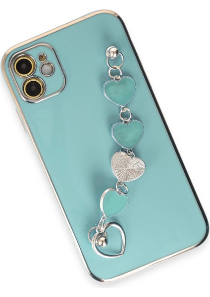 Apple iPhone 12 Elegant Charm Case (Kalpli Zincirli Kılıf) Elegant Silicone Cover - Su Yeşili modelleri
