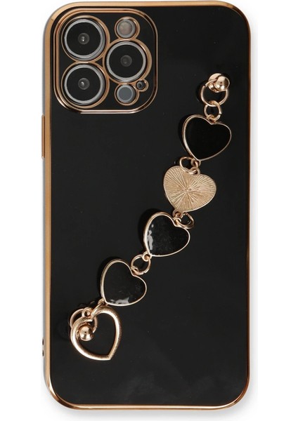 Apple iPhone 13 Pro Elegant Charm Case (Kalpli Zincirli Kılıf) Elegant Silicone Cover - Siyah modelleri