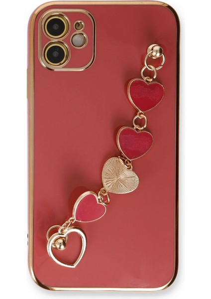 Apple iPhone 12 Elegant Charm Case (Kalpli Zincirli Kılıf) Elegant Silicone Cover - Kırmızı fiyatları
