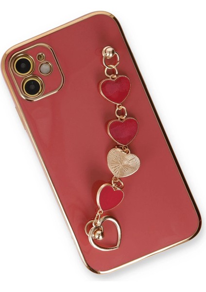 Apple iPhone 12 Elegant Charm Case (Kalpli Zincirli Kılıf) Elegant Silicone Cover - Kırmızı modelleri