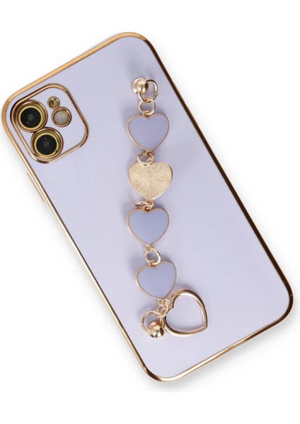 Apple iPhone 12 Elegant Charm Case (Kalpli Zincirli Kılıf) Elegant Silicone Cover - Lila modelleri