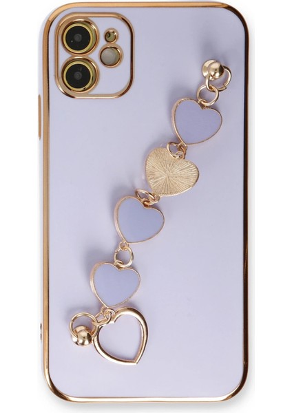 Apple iPhone 12 Elegant Charm Case (Kalpli Zincirli Kılıf) Elegant Silicone Cover - Lila indirimleri