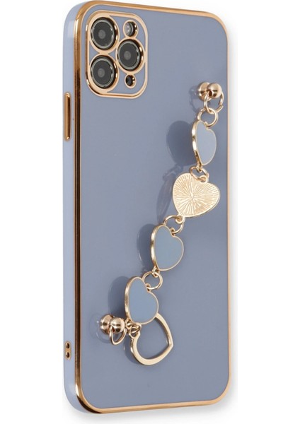 Apple iPhone 11 Pro Elegant Charm Case (Kalpli Zincirli Kılıf) Elegant Silicone Cover - Gri