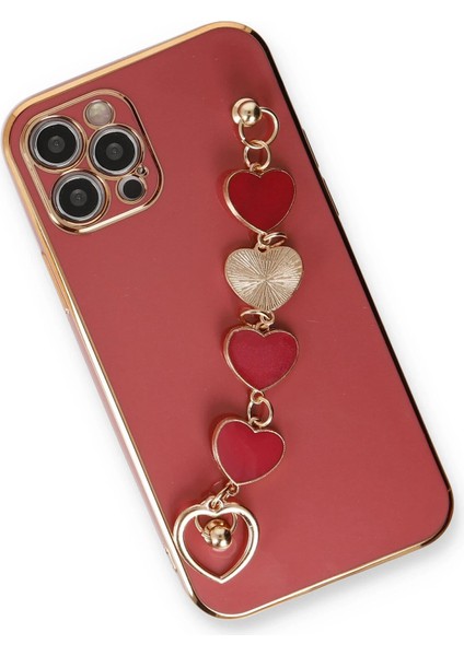 Apple iPhone 12 Pro Elegant Charm Case (Kalpli Zincirli Kılıf) Elegant Silicone Cover - Kırmızı modelleri