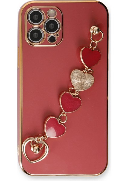Apple iPhone 12 Pro Max Elegant Charm Case (Kalpli Zincirli Kılıf) Elegant Silicone Cover - Kırmızı indirimleri