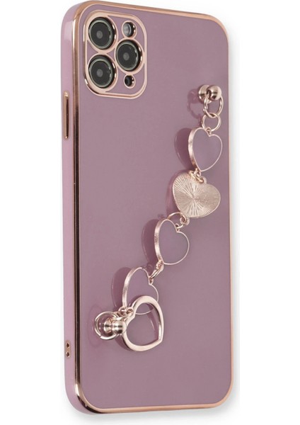 Apple iPhone 11 Pro Elegant Charm Case (Kalpli Zincirli Kılıf) Elegant Silicone Cover - Mor