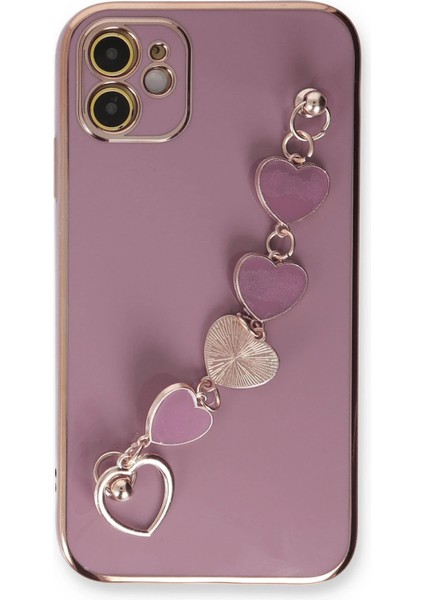 Apple iPhone 12 Elegant Charm Case (Kalpli Zincirli Kılıf) Elegant Silicone Cover - Mor modelleri