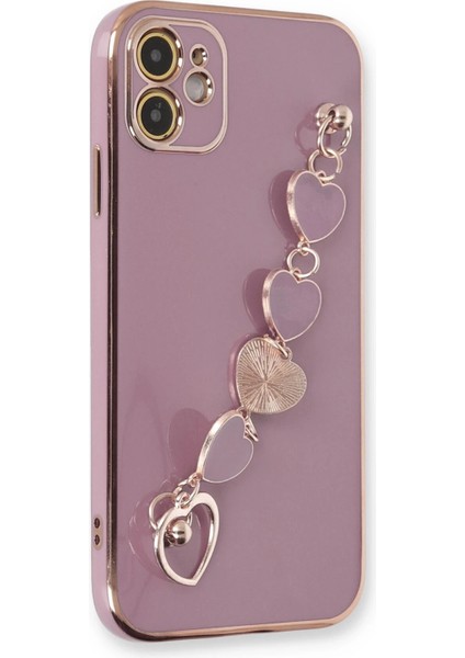 Apple iPhone 12 Elegant Charm Case (Kalpli Zincirli Kılıf) Elegant Silicone Cover - Mor fırsatları