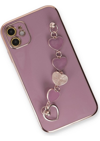 Apple iPhone 12 Elegant Charm Case (Kalpli Zincirli Kılıf) Elegant Silicone Cover - Mor indirimleri