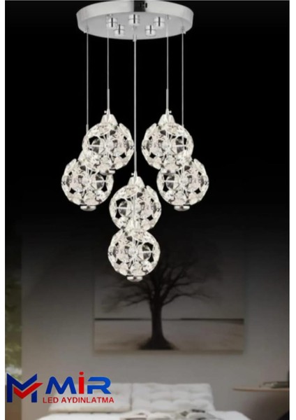 Avize Dali 6'lı Gümüş 3 Renk Ledli Modern LED Avize 2yıl Grantili