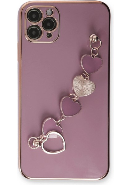 Apple iPhone 11 Pro Max Elegant Charm Case (Kalpli Zincirli Kılıf) Elegant Silicone Cover - Mor modelleri
