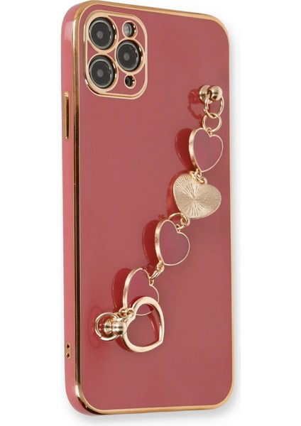Apple iPhone 11 Pro Elegant Charm Case (Kalpli Zincirli Kılıf) Elegant Silicone Cover - Kırmızı fırsatları
